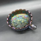 Vintage Carnival Glass Handled Nappy Dish Bowl Imperial Quilted Pansy Amethyst