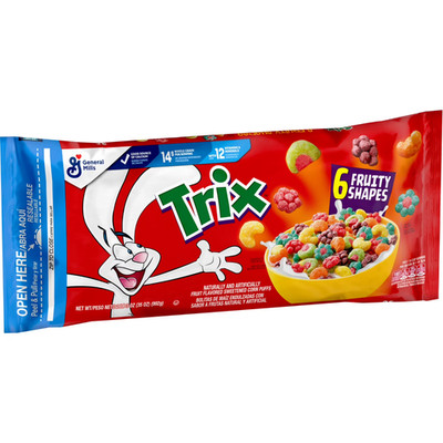 Trix Breakfast Cereal, 6 Fruity Shapes, Made with Whole Grain, 35 oz Resealable 