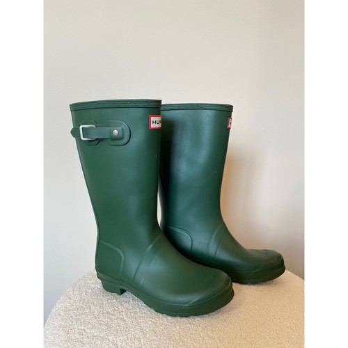 Hunter Kids Green Rain Boots, Size Girls 3, Rubber Knee High, Authentic Unisex - Picture 2 of 8