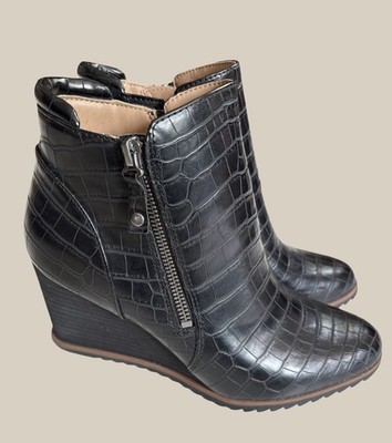 SOUL Naturalizer Haley Wedge Ankle Booties Black Croco SZ 8.5M