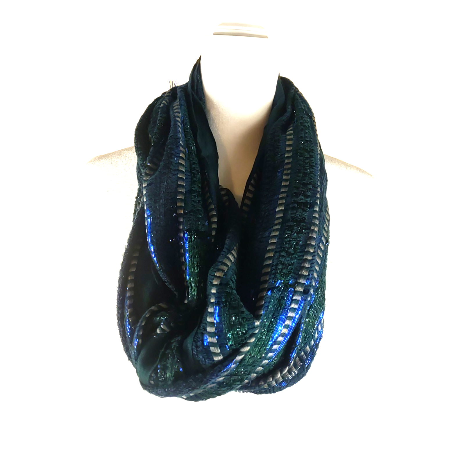 Infinity Scarf Blue Green Metallic Shine Party 68 X 17