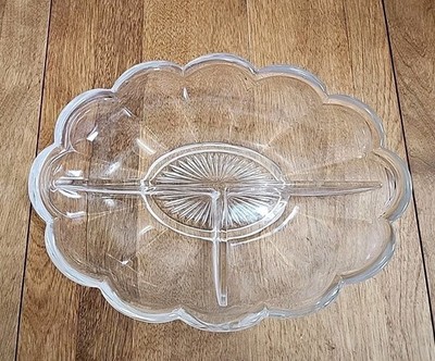 Heisey Glass Colonial Clear 10'' Oval 3 Part Celery Relish Dish
