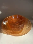 Vtg. Jeannette Iridescent Iris & Herringbone Beaded Edge Serving & 6 Berry Bowls