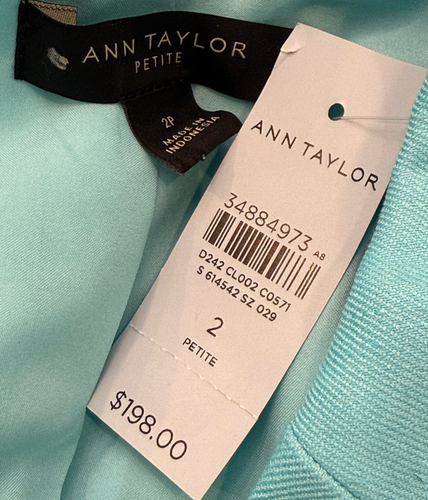 ANN TAYLOR AQUA POP PETITE LINEN BLEND RELAXED DOUBLE BREASTED LONG BLAZER SZ 2P - Picture 6 of 8
