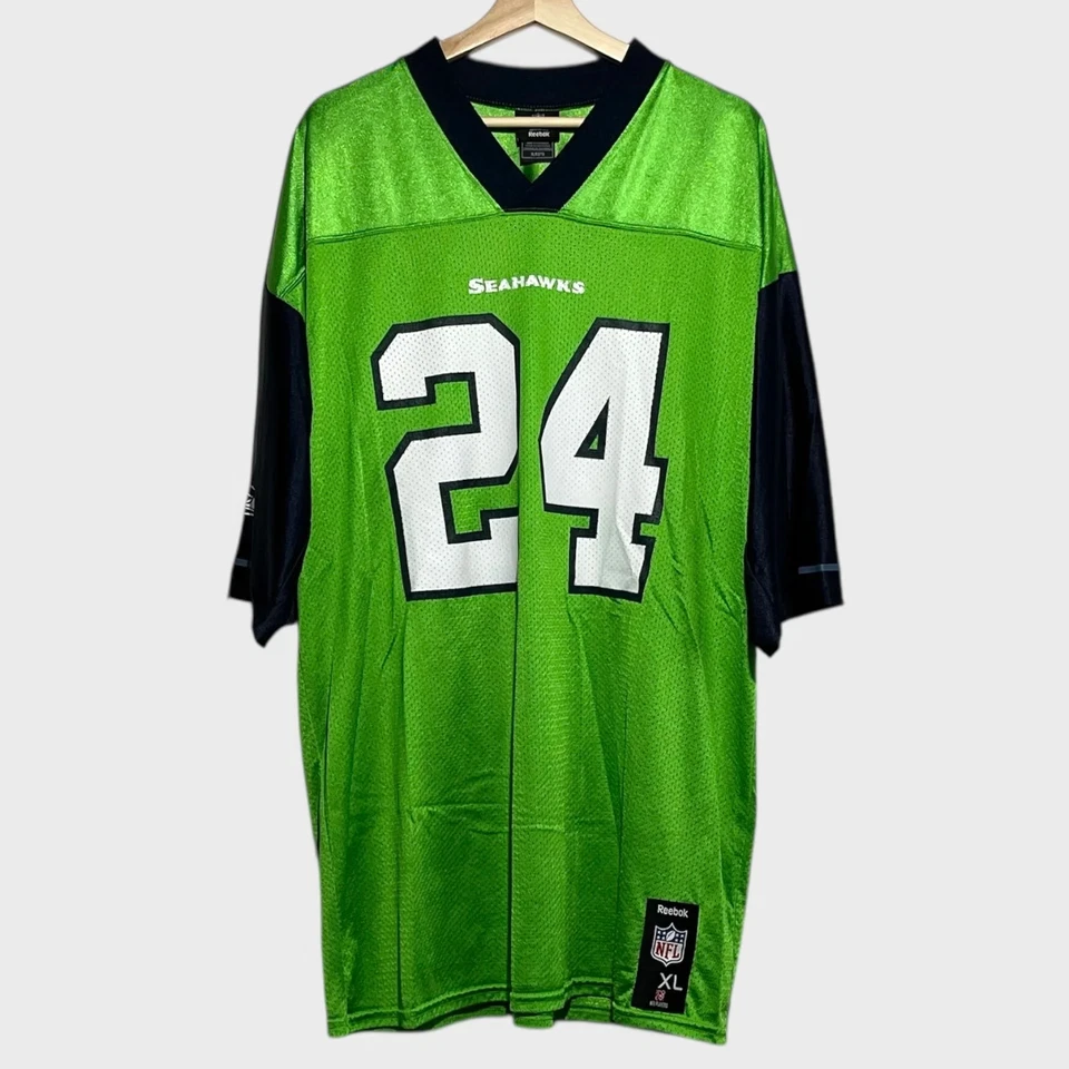 Camiseta de fútbol americano de colección Reebok Marshawn Lynch Seattle Seahawks color verde Rush XL Foto 2 de 4