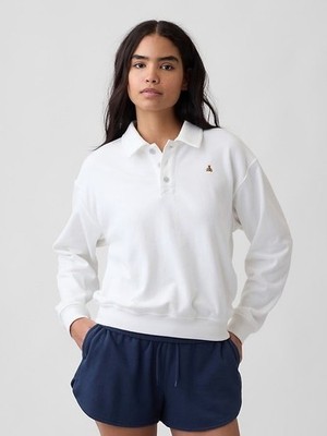 NWT Gap Relaxed Polo Sweatshirt, Sz S, Off-White, Brannan Bear, Sporty, Preppy