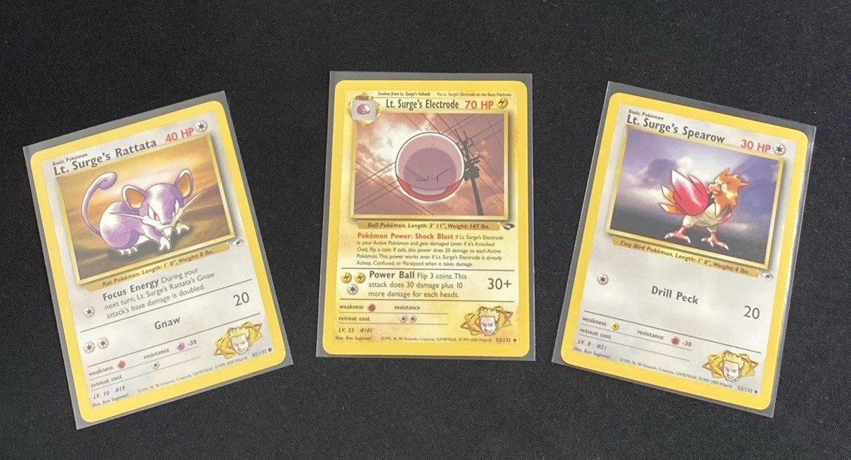 Lt. Surge's Electrode 52/132  Rattata 82 Spearow 52 Gym Challenge Regular LP Lot