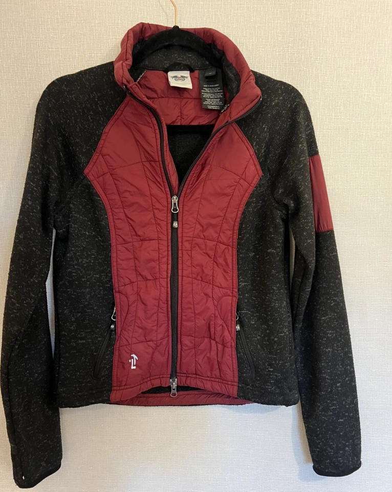 Chaqueta Harley Davidson para mujer talla mediana roja acolchada negra polar cremallera completa. Foto 3 de 4