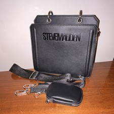 Steve Madden Black Satchel Top Handle Bag with Detachable Strap and Pouch