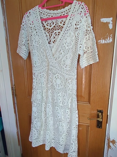 OFF WHITE Abito Monsoon all'uncinetto panna bianco sporco grande 16 18 cotone