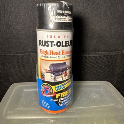VTG RUSTOLEUM BAR-B-QUE BLACK HIGH HEAT ENAMEL SPRAY PAINT CAN/SCOTCH-BRITE  PAD