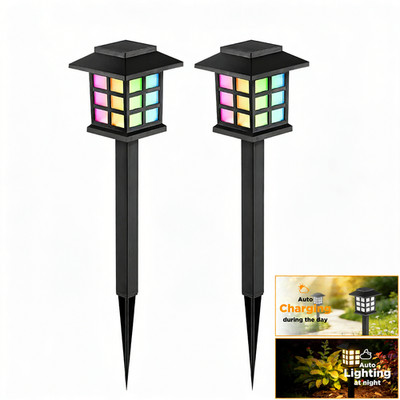 Solar LED Spotlights Stake Lights 2 Pack, Outdoor Waterproof Dusk to Dawn Garden