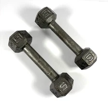 Pair of 5 LB Pound Hex Head Dumbbell Hand Weights Cast Iron