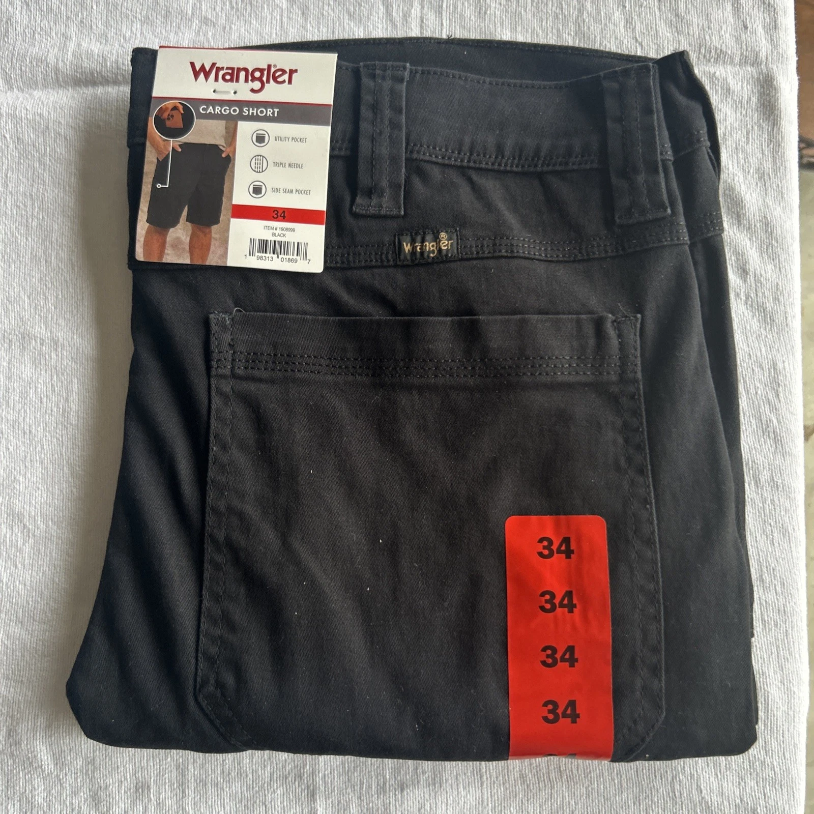 Wrangler Men's Black LOOSE Cargo Shorts Size 34x10" New