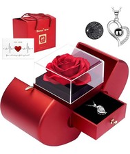 Preserved Rose Box with I Love You Necklace, Gifts for Her Mom Wife GF