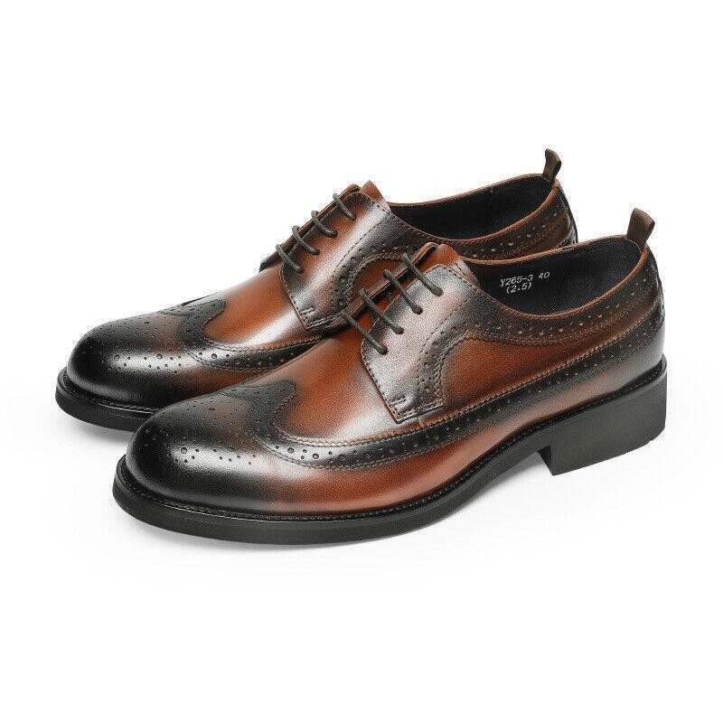 Zapatos de trabajo informales de boda de cuero tallado con cordones y puntera redonda talla para hombre