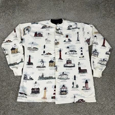 Vintage Art Unlimited Sweatshirt Mens Large Lighthouse Print Button Front 90s