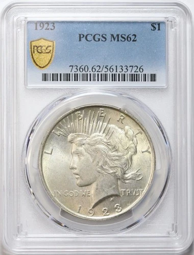 1923 $1 Peace Silver Dollar PCGS MS62 - Lightly Toned - Nice Cartwheel Luster