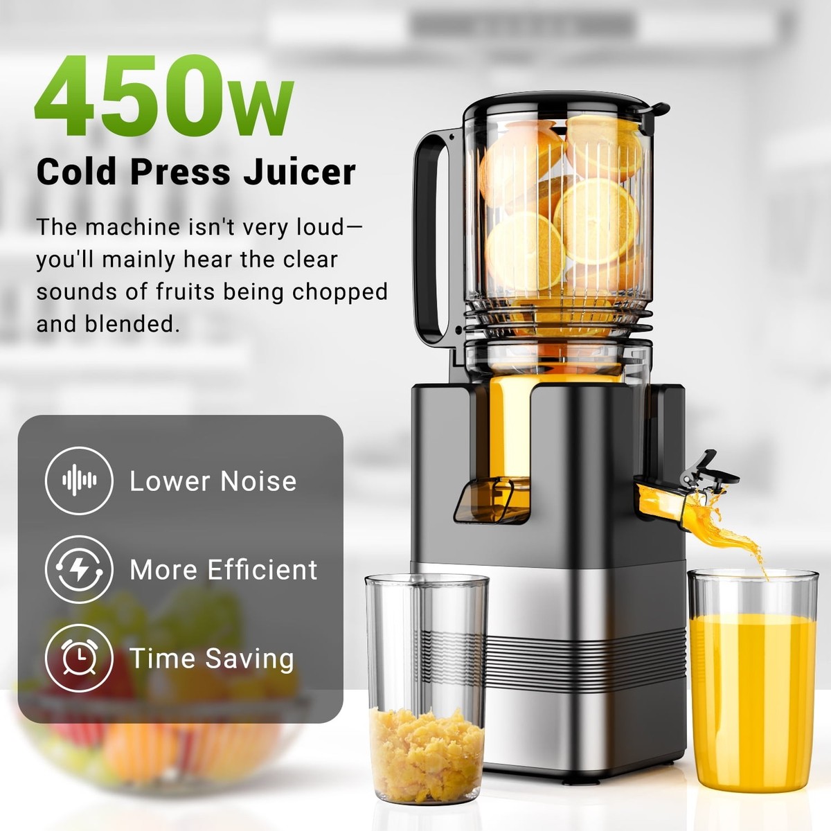 TINANA MP-802T Cold Press Masticating Juicer Machine, 5.4 In Wide