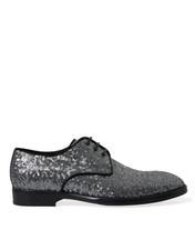 Dolce & Gabbana Silver Sequined Lace Up Men Derby Dress Men's Shoes Authentic