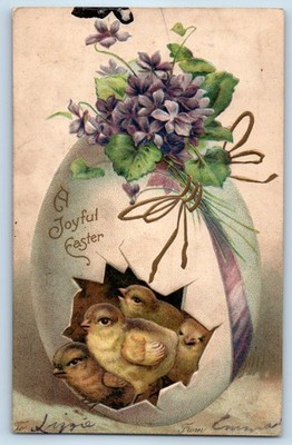 1907 Easter Little Chicks In Big Hatched Egg And Flowers Clapsaddle Postcard