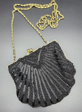 Vintage Chateau Black Glass Beaded Evening bag/Purse With Chain
