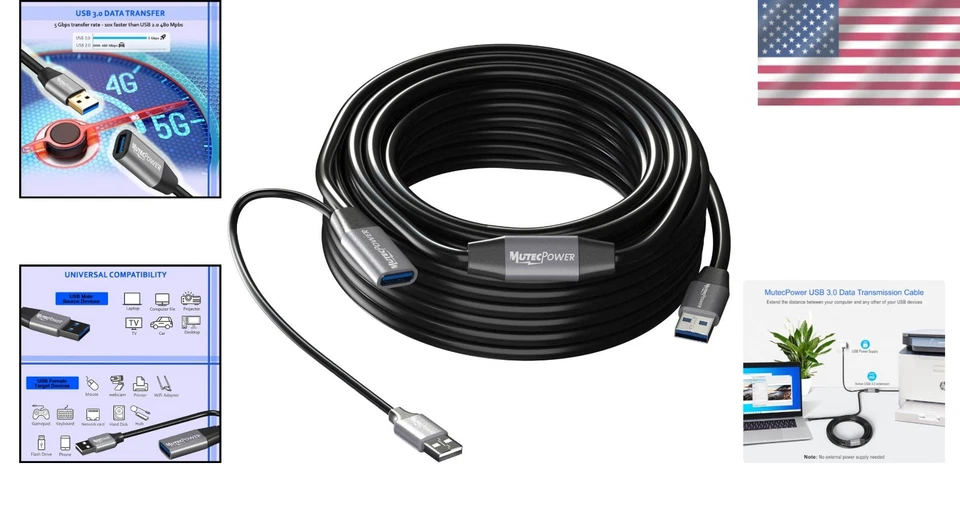 15m USB Extension Cord for Laptops & Devices - Image 2 of 4