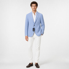 Men Boggi Milano Blazer Linen  Cotton Half Lined Blue Size US38