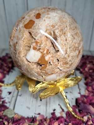 Druzy Schokoladen Calcit Kristall Kugel Kugel 429g 7cm & Libellenständer