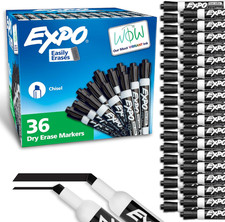 EXPO Dry Erase Markers, Low Odor Ink, Black, Chisel Tip, 36 Count - Easily Erase