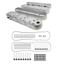 Polished Aluminum Finned Tall Valve Covers w Coil Covers Chevy LS 5.7L 6.0L 6.2L