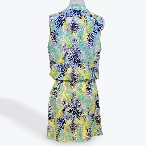 IBKÜL Womens Sleeveless Golf Dress Blue Green Abstract Animal Print UPF 50+ Zip - 第 2/9 張圖片