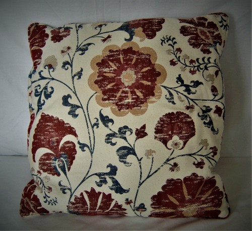 Farah in Red Jacobean Floral Red/Blue/Beige Set of 2 Pillows 18 x18" - Picture 6 of 6