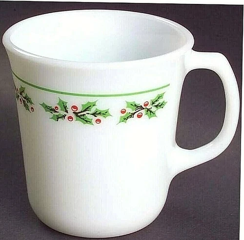 Corelle HOLLY DAYS Pyrex Mug Black Veins Microwave Safe Corning USA Xmas Holiday
