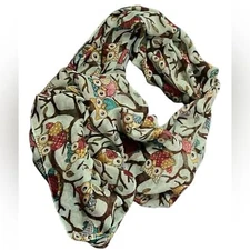 Vivian & Vincent Infinity Scarf Owl Semi-Sheer 70” Around 20” Across