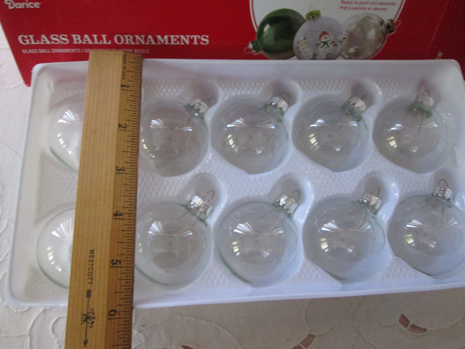 Box of 10- 1.9" Darice Clear Glass Ball Ornaments, DIY  Christmas Craft Item New