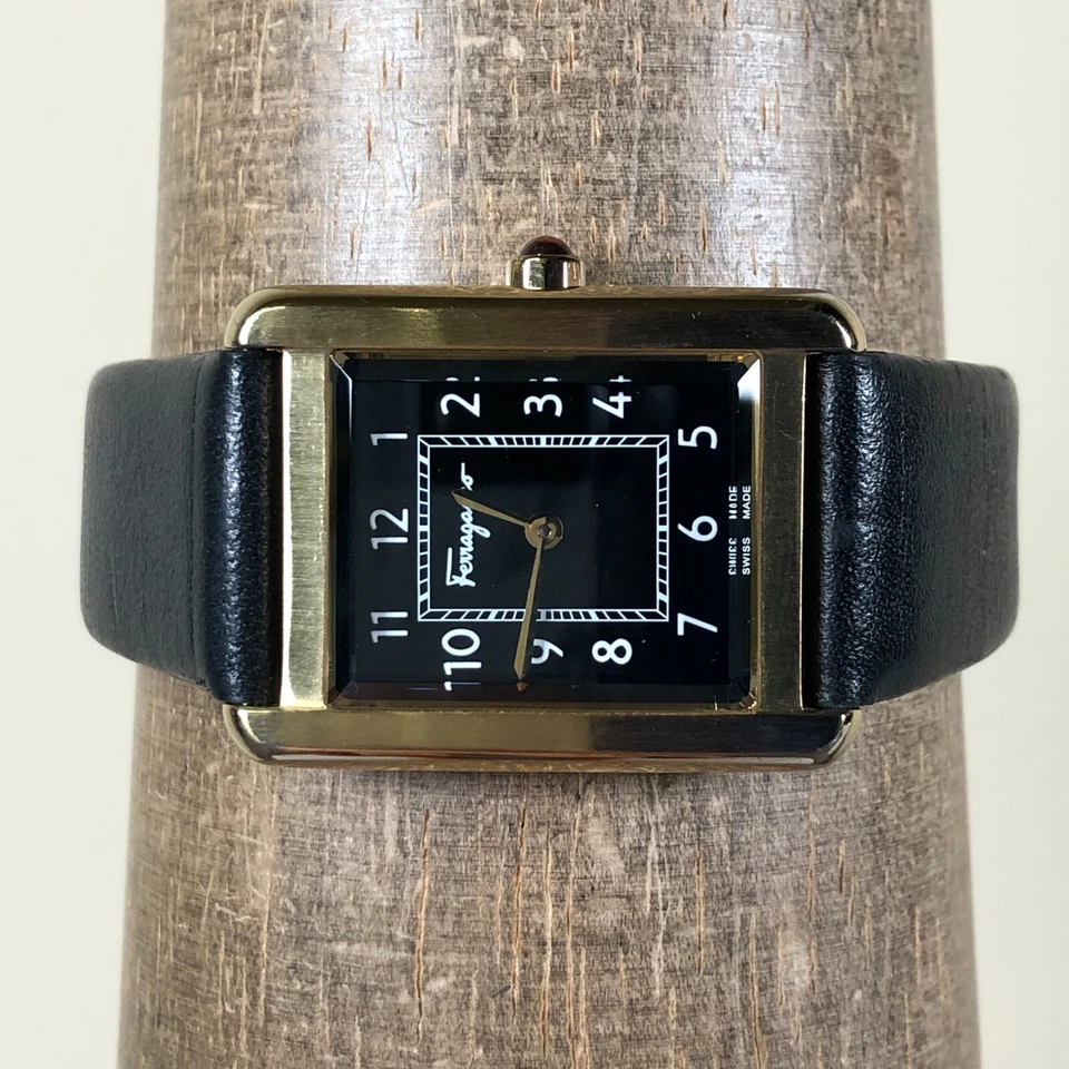 Salvatore Ferragamo Womens Portrait L Black Leather Tank Quartz Watch 6 1/2" - Image 3 of 4