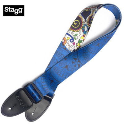 Stagg Blue Mexican Sugar Skull Guitar/Bass Strap Day of The Dead Coco
