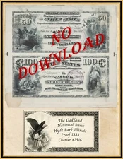 COPY 1888 Proof  $50-$100 Oakland National Bank of Hyde Park  Illinois #3916