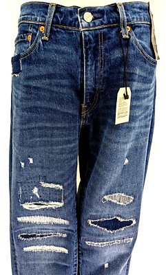 LEVI'S Men's Premium Big E 511 Slim Distressed Ripped Patchwork Jeans 34/34 NEW*