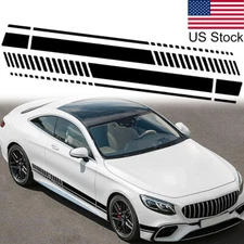 2pcs Black Sport Racing Stripe Graphic Side Body Skirt Decal Sticker Universal