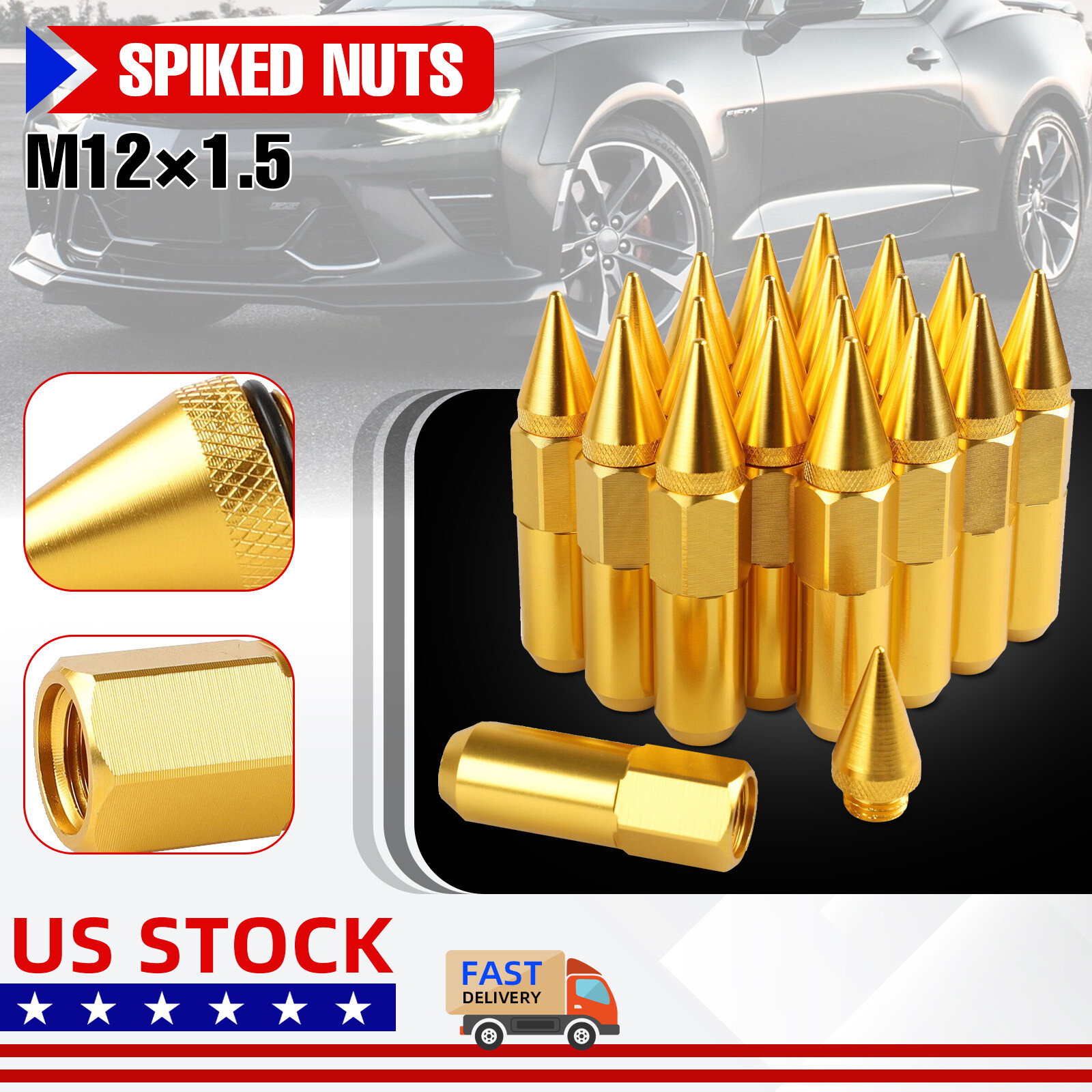 M12X1.5 Cap Spiked Extended 60mm GOLD Tuner Aluminum Wheels Rims Lug ...