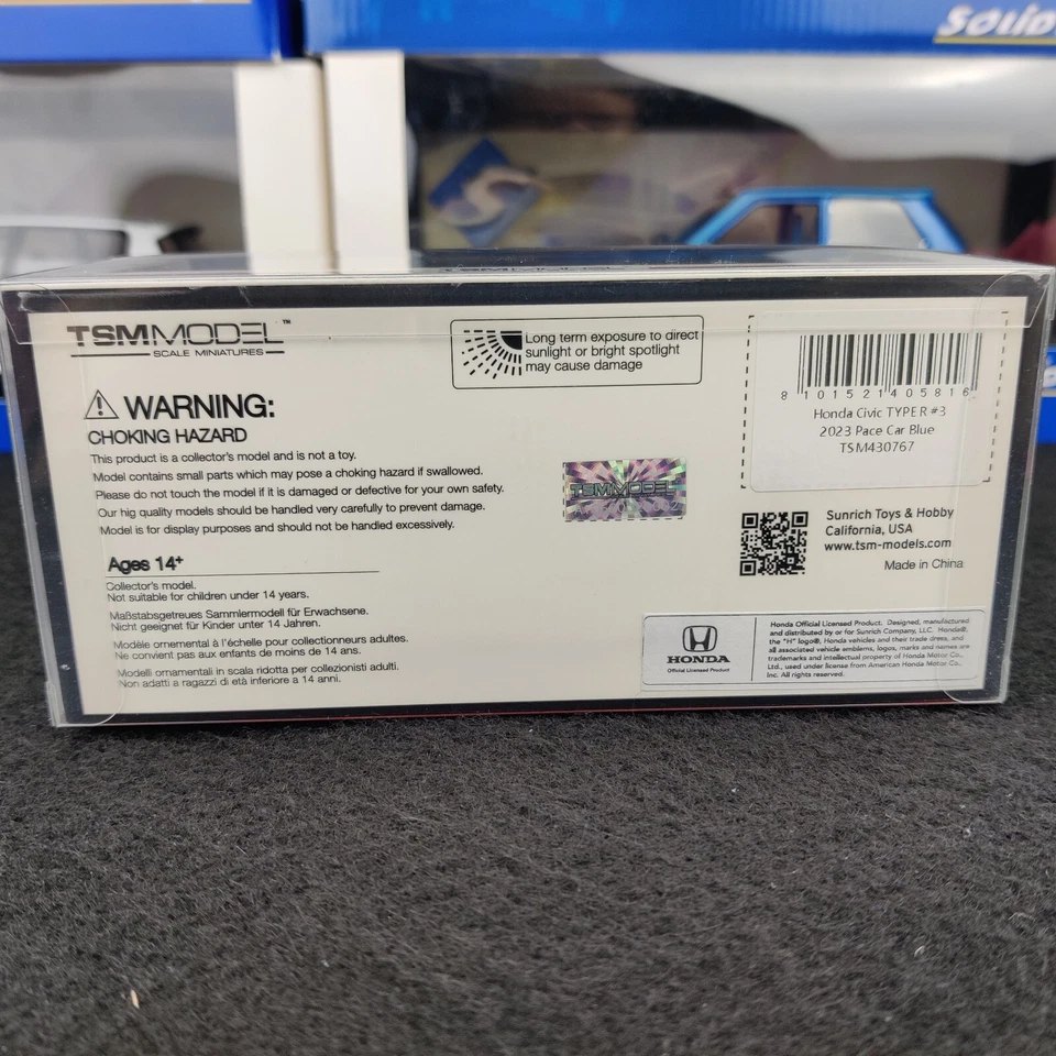 AUTO TSM MODEL HONDA CIVIC TIPO R #3 2023 PACE CAR BLU E BIANCO 1:43 NUOVA - Immagine 4 di 4
