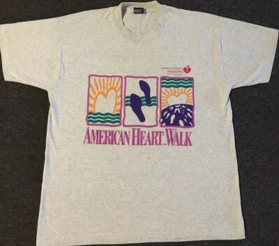 Vtg 90s American Heart Walk Faded Abstract Art Shirt XL Track Grunge PE Surf 80s