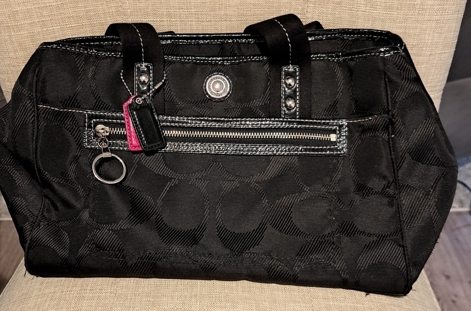 COACH DAISY SIGNATURE Purse BAG TOTE NYLON BLACK #14876
