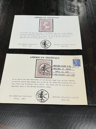 1987 Souvener Cds American Festivals Meriden Stamp Club Devil & Pitchfork Annullamento - Foto 1 di 3