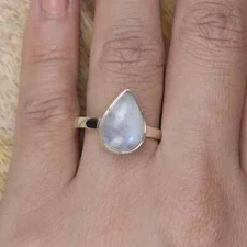Natural Rainbow Moonstone Ring Bohemian Ring 925 Sterling Silver Stack Ring Gift