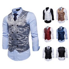 Men's Vest Formal Business Dress V-neck Retro Double-Breasted Waistcoat Jacket
