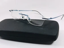 New SUCCESS SS-303 Steel Blue Stainless Steel Rimless Eyeglasses 47mm with Case