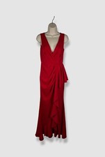 795 Badgley Mischka Women's Red Pleated V-Neck Draped Gown Dress 4